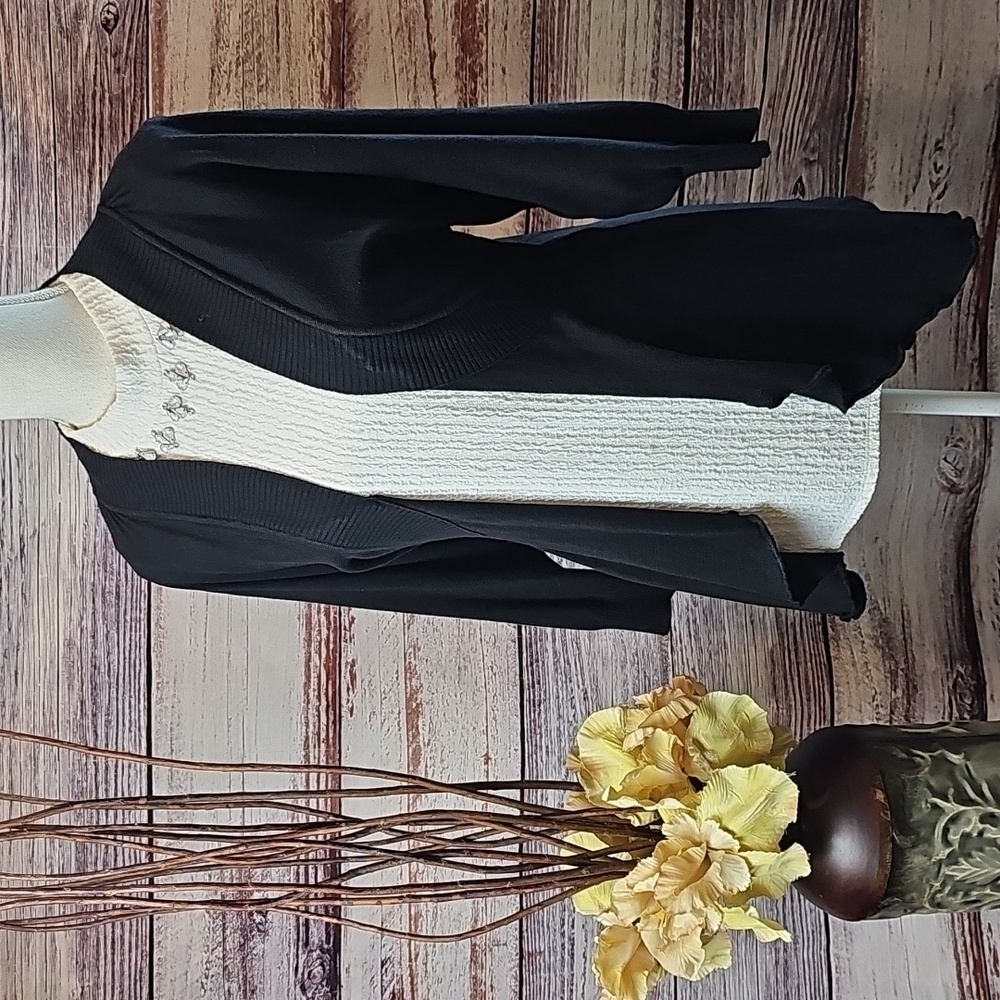 STYLE & CO BLACK 3/4 SLEEVE ASYMMETRICAL OPEN FRONT SWEATER